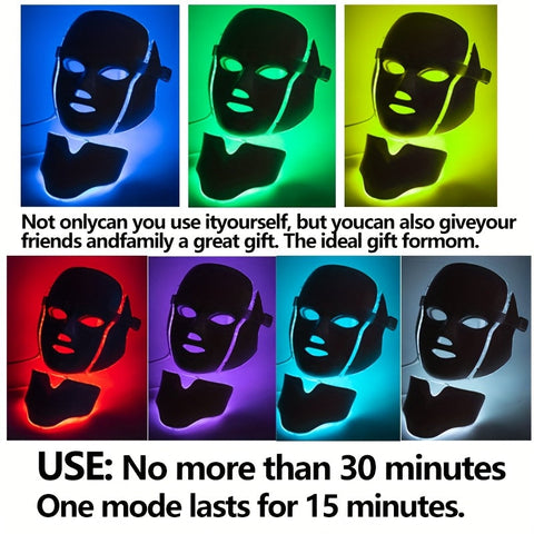 White LED Facial and Neck Mask with 7 Light Colours USB Rechargeable Skincare Tool
