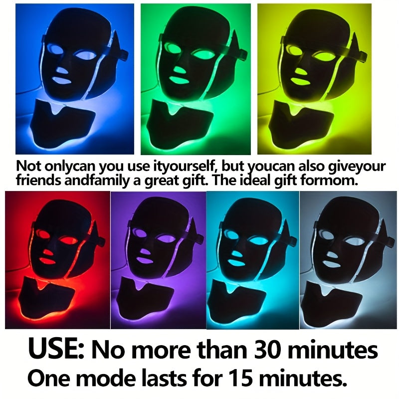 White LED Facial and Neck Mask with 7 Light Colours USB Rechargeable Skincare Tool