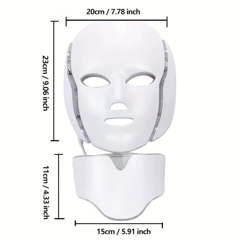 White LED Facial and Neck Mask with 7 Light Colours USB Rechargeable Skincare Tool