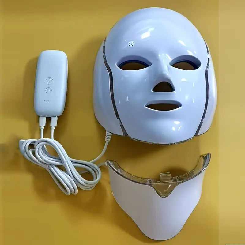 White LED Facial and Neck Mask with 7 Light Colours USB Rechargeable Skincare Tool