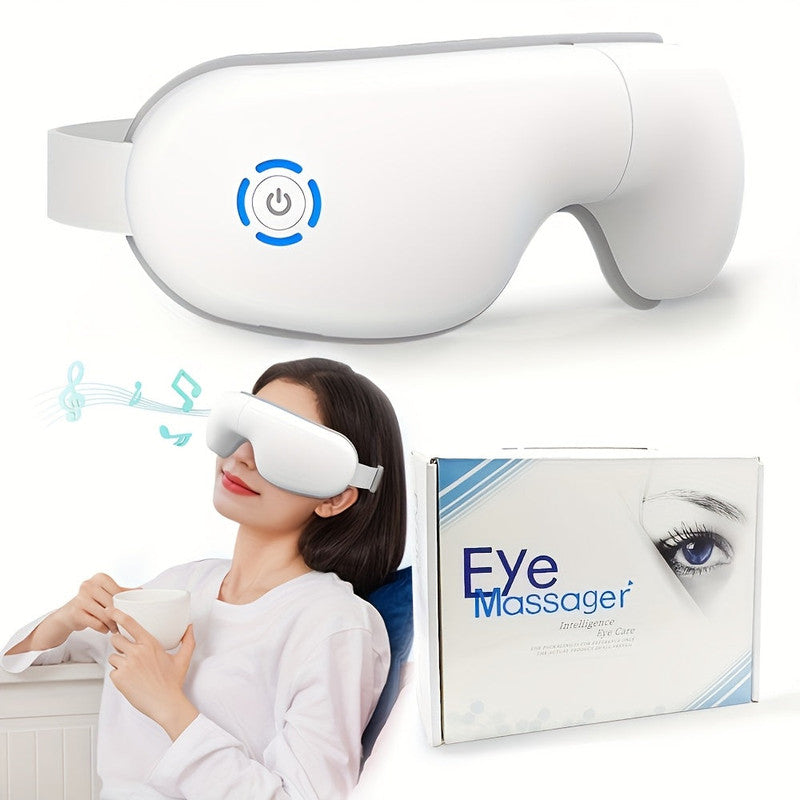 White 4D Portable Eye Massager with Heat Music and 180° Foldable Design