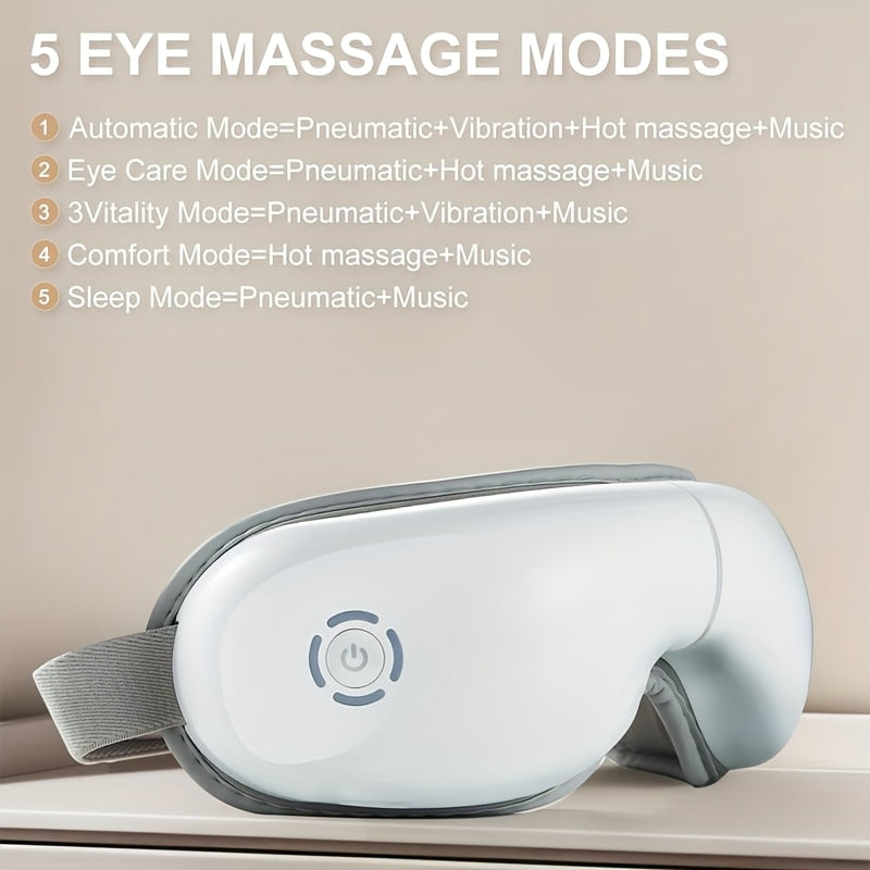 White 4D Portable Eye Massager with Heat Music and 180° Foldable Design