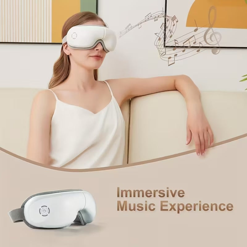 White 4D Portable Eye Massager with Heat Music and 180° Foldable Design