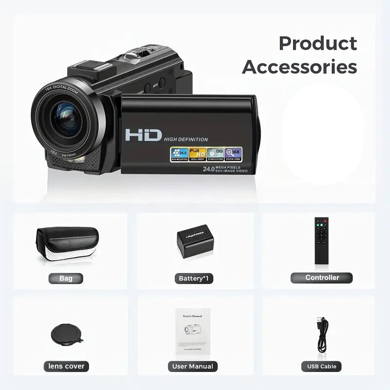 Premium Black 1080P 24MP Digital Camera with 3 Inch LCD Screen