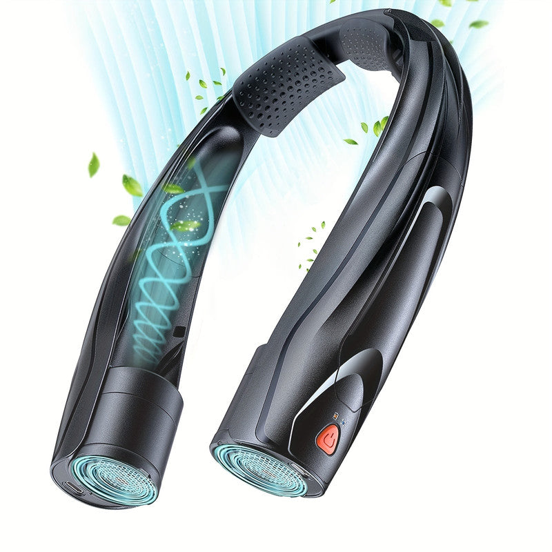 Premium Black Portable USB Neck Fan 6000mAh 6 Speed Hands Free Cooling