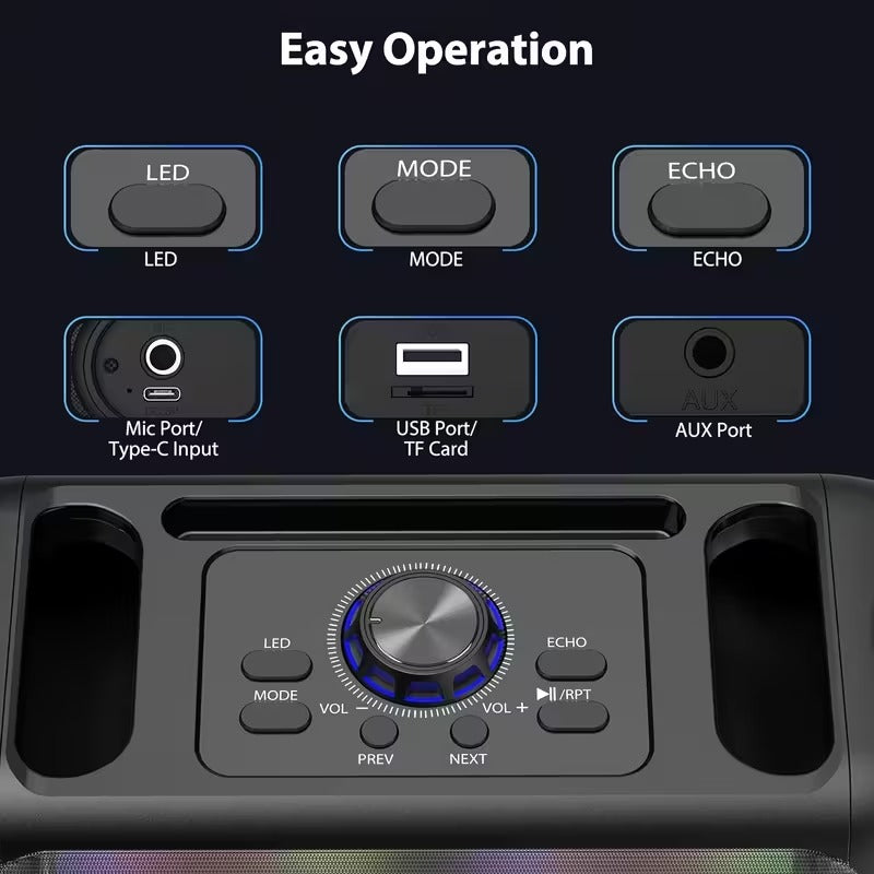 Premium Black Portable Karaoke Speaker with 2 Wireless Microphones