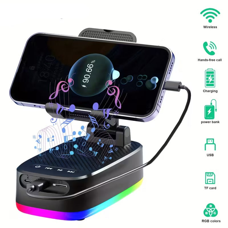 Premium Wireless Speaker with Phone Holder and 1800mAh Power Bank