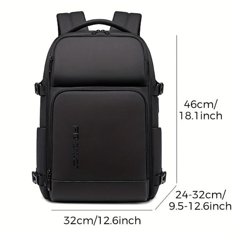 Premium Men's Laptop Backpack – Black 16 Inch, Expandable with USB Charging Port