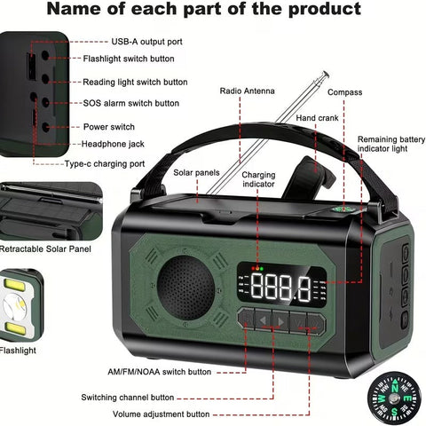 12000mAh Emergency Radio Solar Hand Crank Charger - SuperSaverAU - view 2