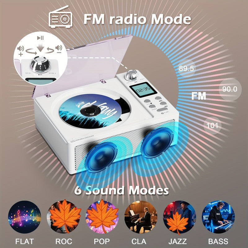 Premium White CD Player with Wireless Speaker FM Radio and USB Playback
