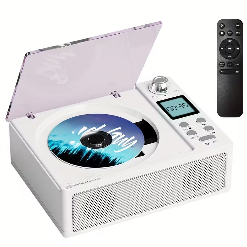 Premium White CD Player with Wireless Speaker FM Radio and USB Playback