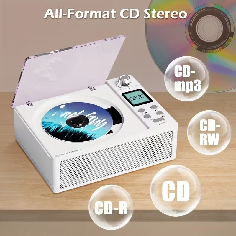 Premium White CD Player with Wireless Speaker FM Radio and USB Playback