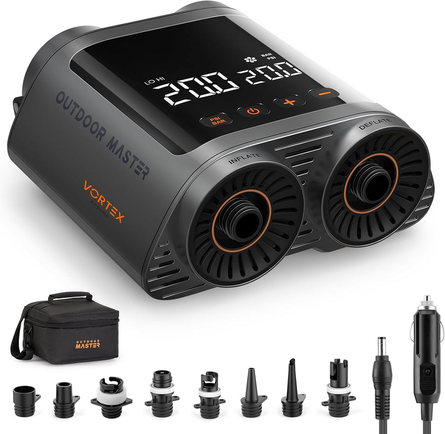 OutdoorMaster Portable Electric Paddle Board Pump, Max 20PSI, 8 Nozzles, 12V/15.8V DC - SuperSaverAU - view 1