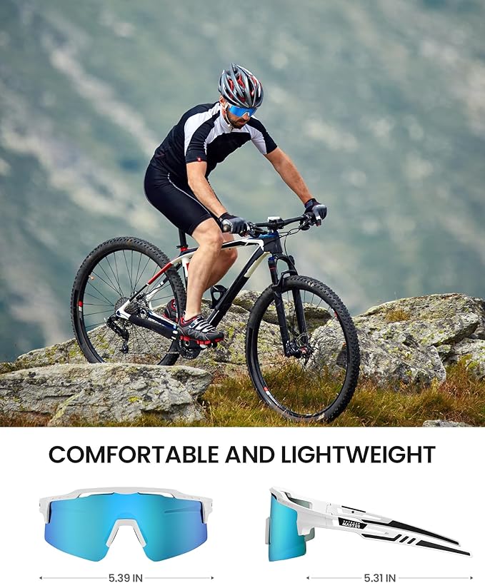 OutdoorMaster Polarized Sports Sunglasses, UV400 Protection, TR90 Frame, White Frame+Revo Blue Cat.3 - SuperSaverAU - view 7
