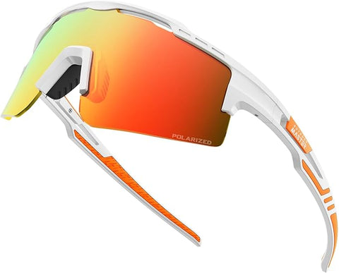 OutdoorMaster Polarized Sports Sunglasses, UV400 Protection, TR90 Frame, White Frame+Revo Red, Adult - SuperSaverAU - view 1