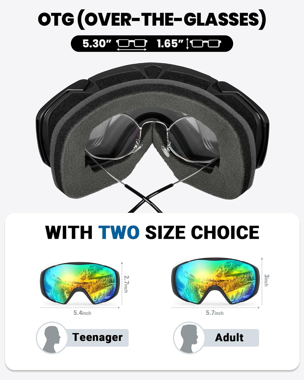 OutdoorMaster Ski Goggles OTG, Adult Size, Anti-Fog, 100% UV Protection - SuperSaverAU - view 3
