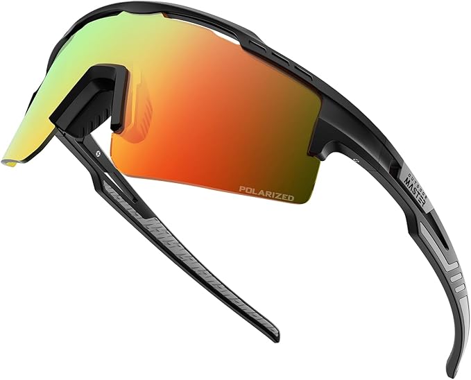 OutdoorMaster Polarized Sports Sunglasses, UV400 Protection, TR90 Frame, HD Vision, Black Frame+Revo Blue Cat.3 - SuperSaverAU - view 1