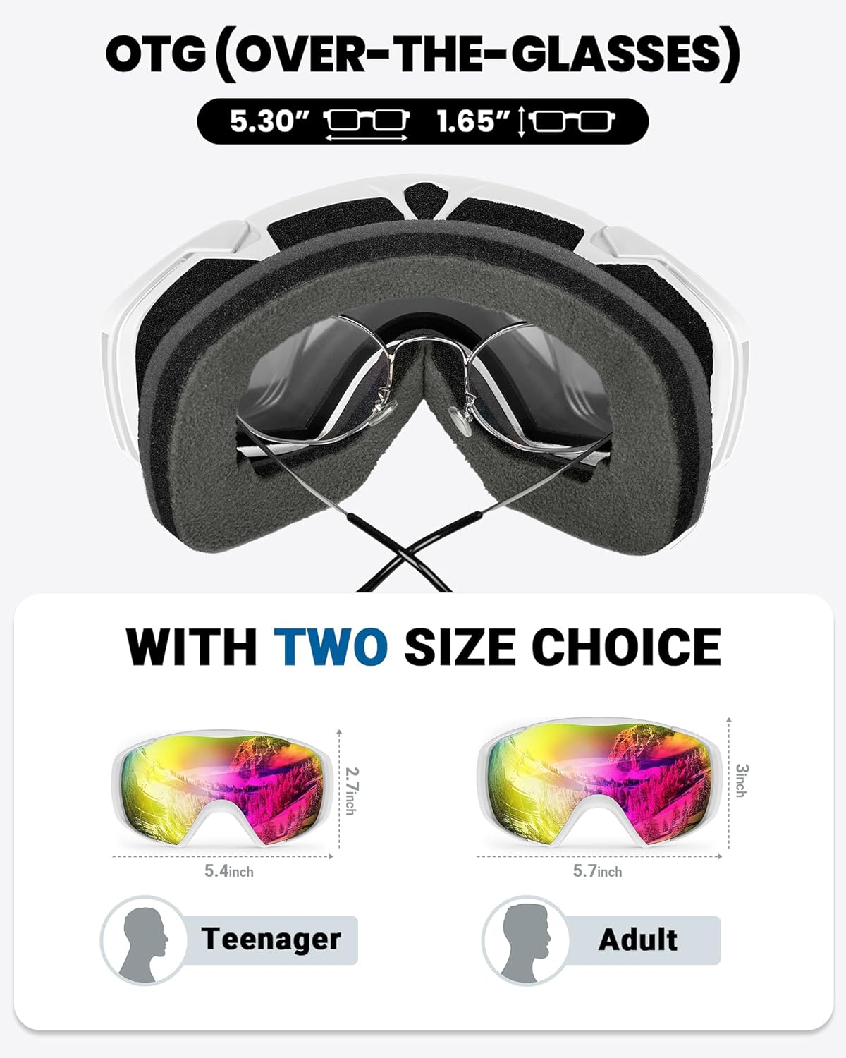 OutdoorMaster Ski Goggles, Adult, OTG, Anti-Fog, 100% UV Protection, Adjustable - SuperSaverAU - view 4