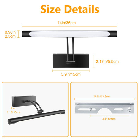 Hardwired Picture Light for Wall Black, 14 Inch LED, Soft Lighting, Rotatable Design - SuperSaverAU - view 2