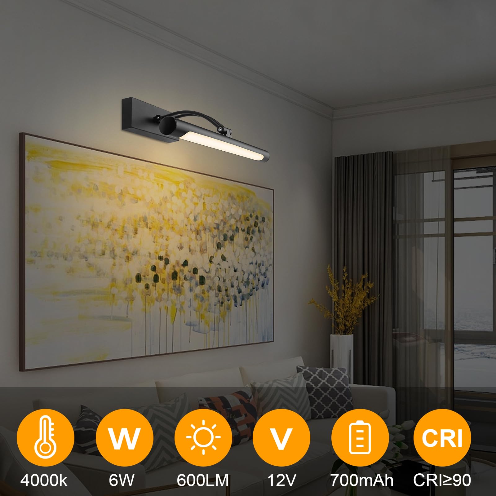 Hardwired Picture Light for Wall Black, 14 Inch LED, Soft Lighting, Rotatable Design - SuperSaverAU - view 3