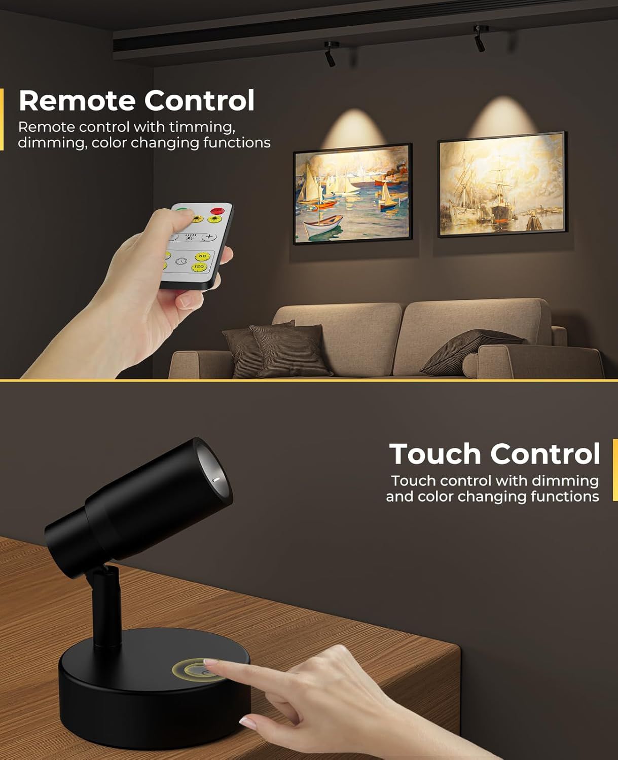 Premium Rechargeable Zoomable Spotlights – Black 2 Pack, 6000mAh Battery & Remote