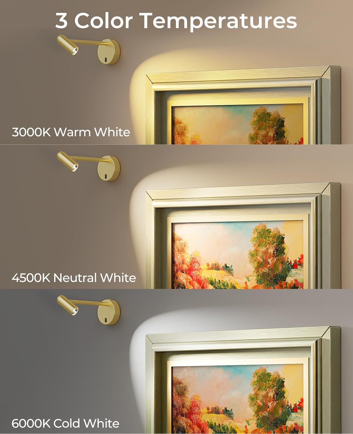 Premium Rechargeable Picture Light – Gold, Remote & Touch Control, 10–15 Hour Runtime