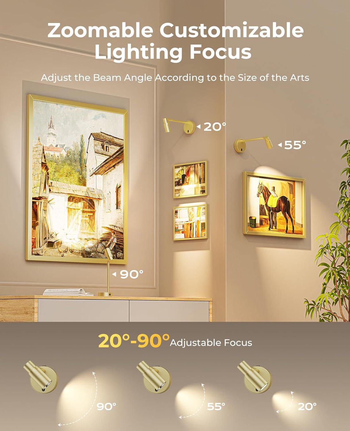 Premium Zoomable Battery Operated Picture Light – Gold, 6000mAh Remote Control