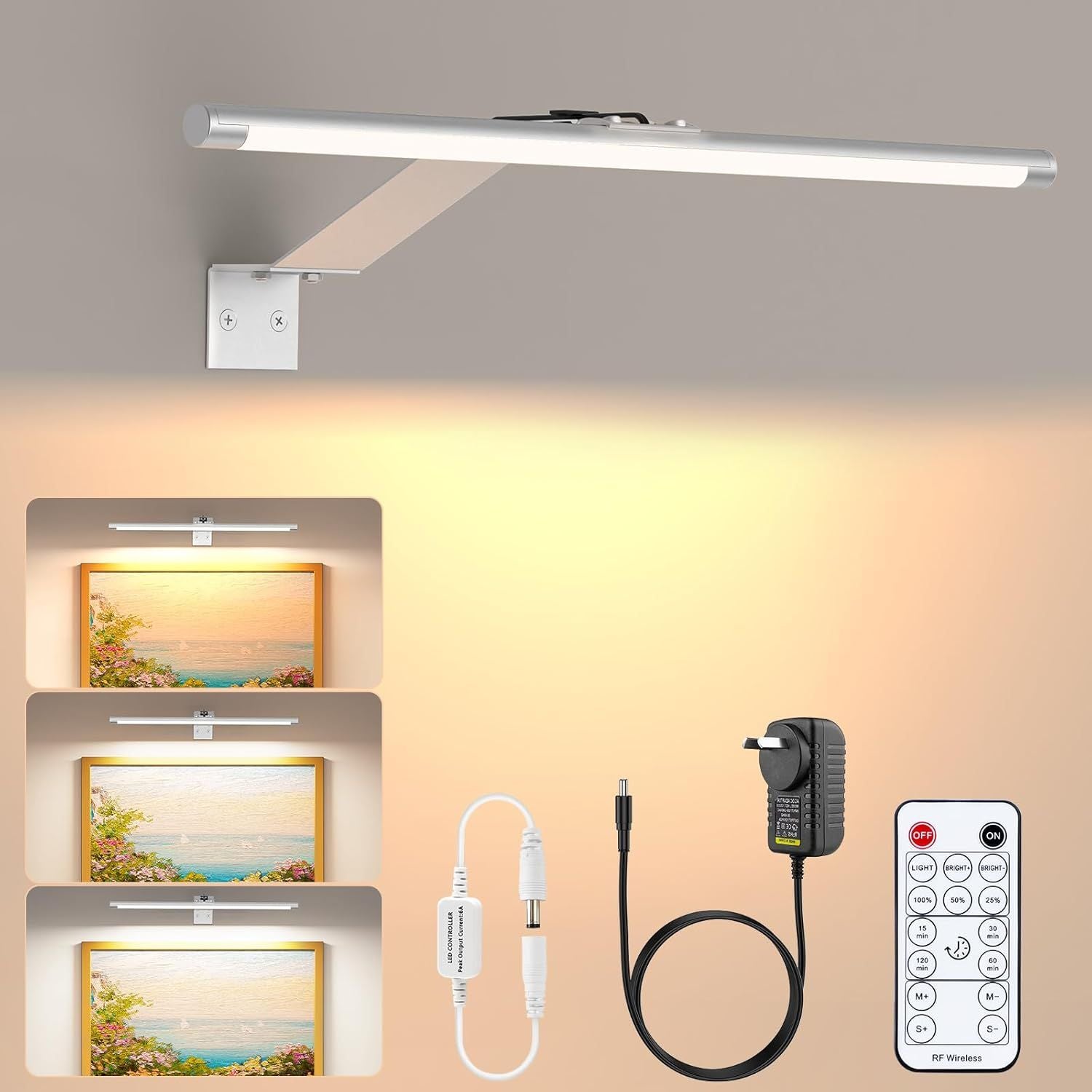 Premium 13.5 Inch Picture Light – Silver Plug In or Hardwired LED with Remote