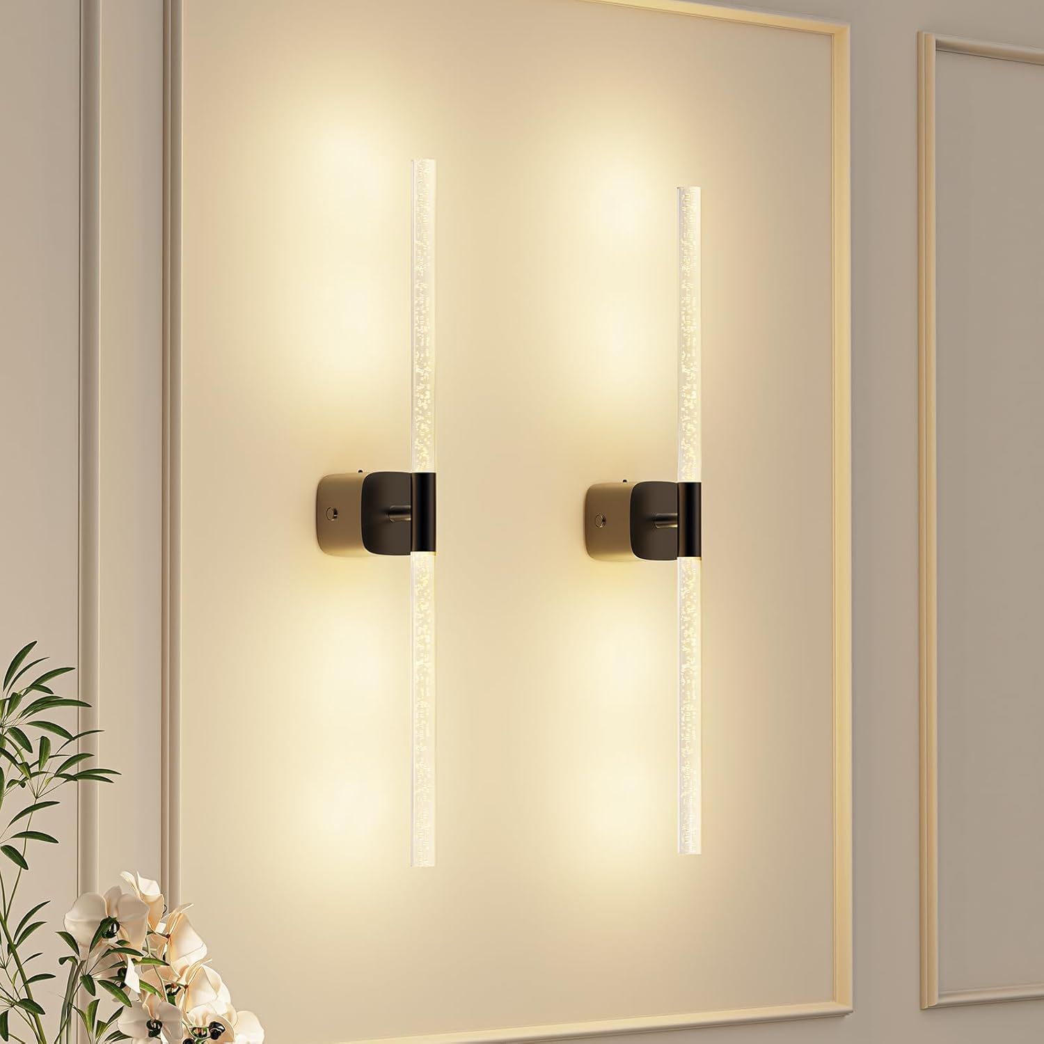 Premium Battery Operated Wall Sconces – Black 23.62 Inch 2 Pack, Remote & 360° Rotation