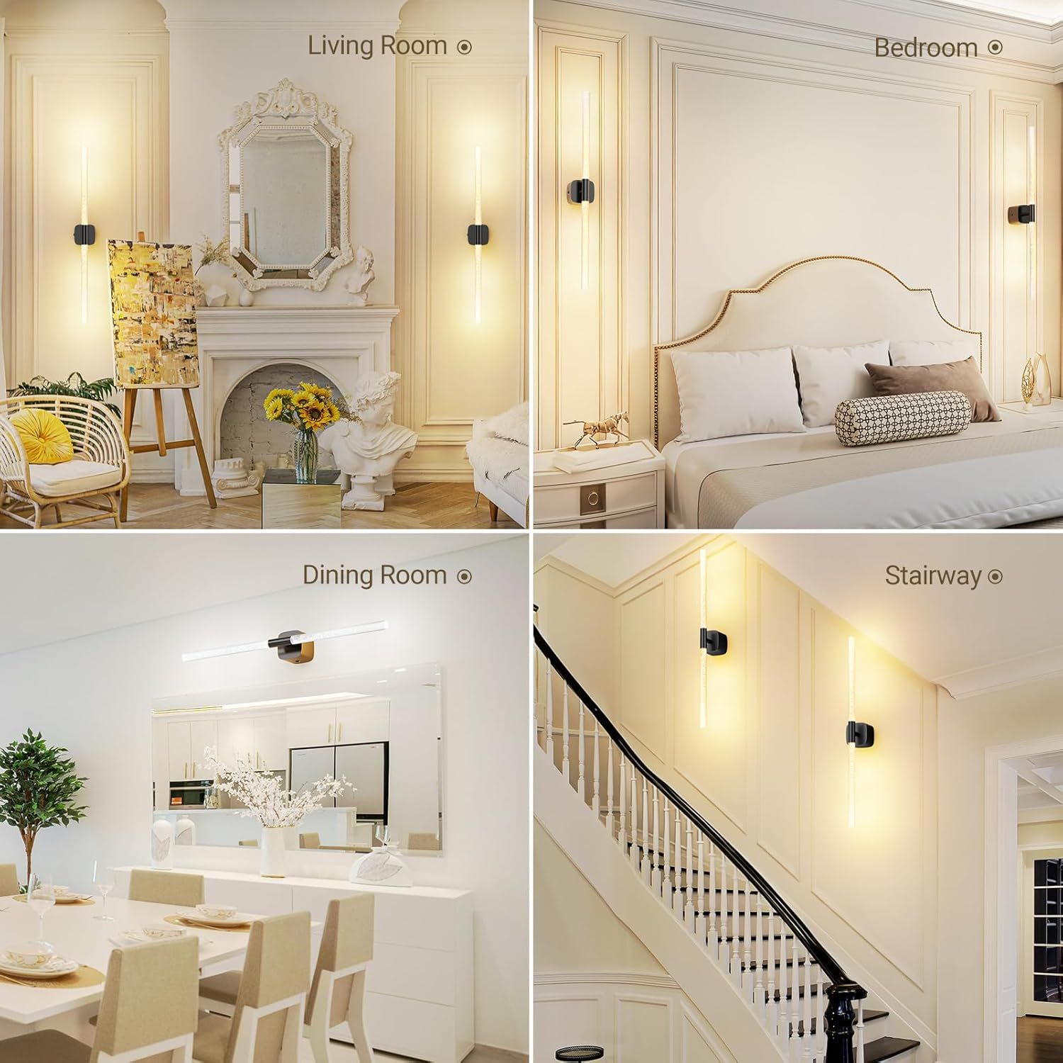 Premium Battery Operated Wall Sconces – Black 23.62 Inch 2 Pack, Remote & 360° Rotation
