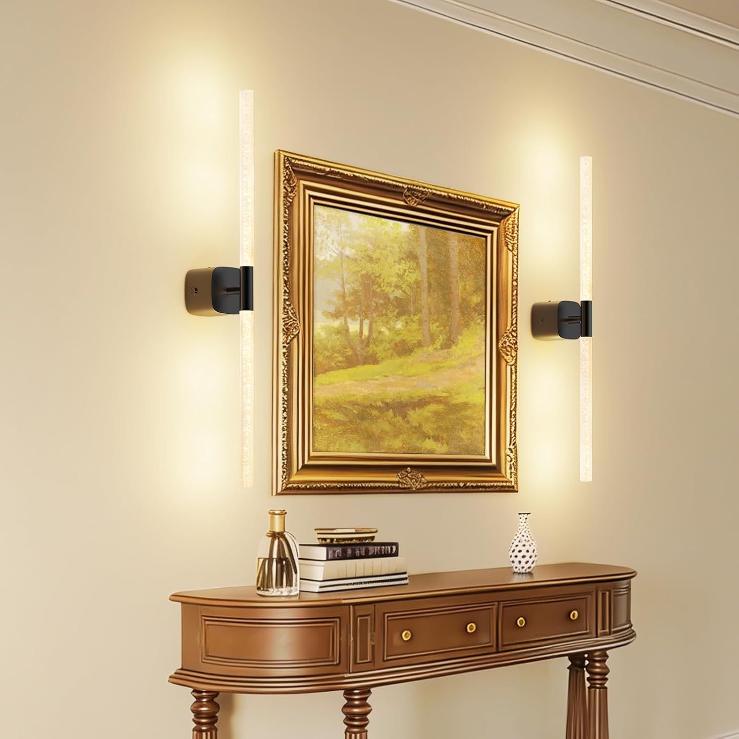 Premium Battery Operated Wall Sconces – Black 23.62 Inch 2 Pack, Remote & 360° Rotation