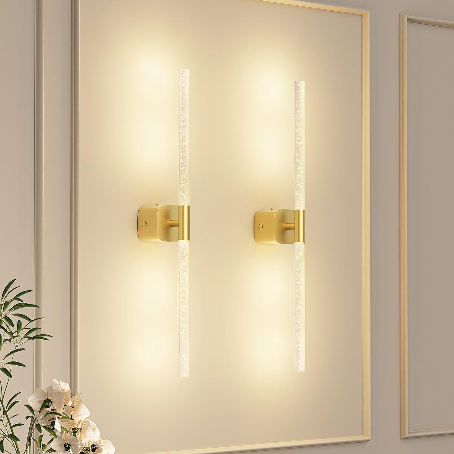 Premium Battery Operated Wall Sconces – Gold 23.62 Inch 2 Pack, Remote & 360° Rotation