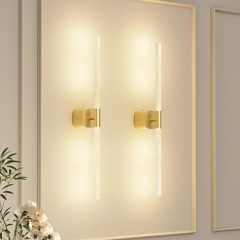 Premium Battery Operated Wall Sconces – Gold 23.62 Inch 2 Pack, Remote & 360° Rotation