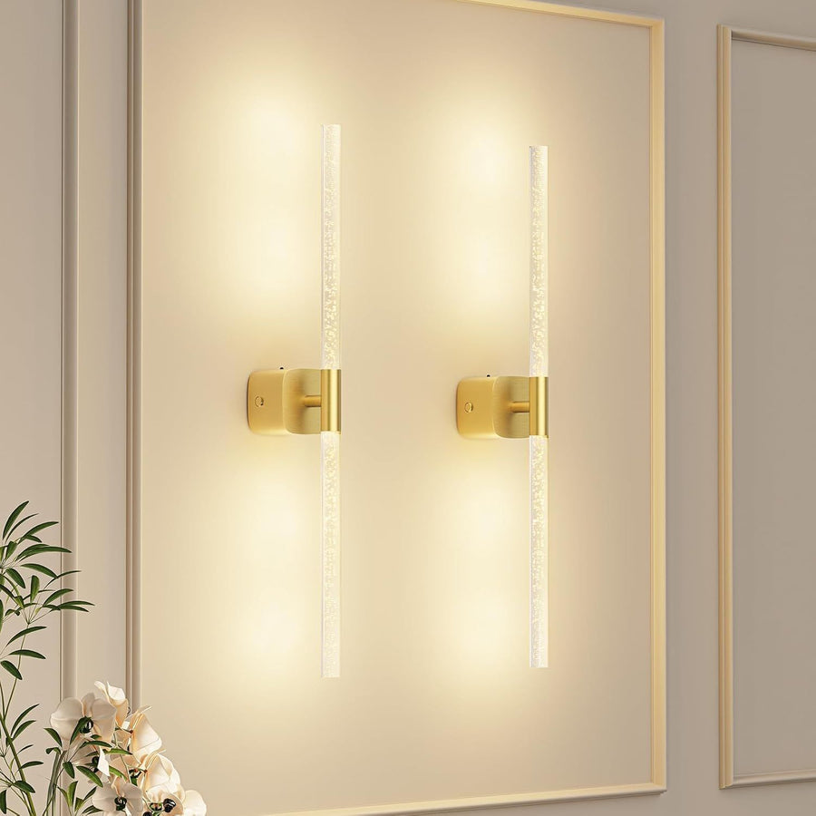 Premium Battery Operated Wall Sconces – Gold 23.62 Inch 2 Pack, Remote & 360° Rotation