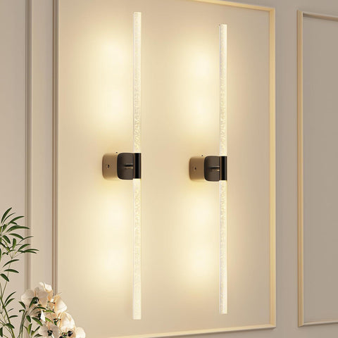 Premium Battery Operated Wall Sconces – Black 31.49 Inch 2 Pack, Remote & 360° Rotation