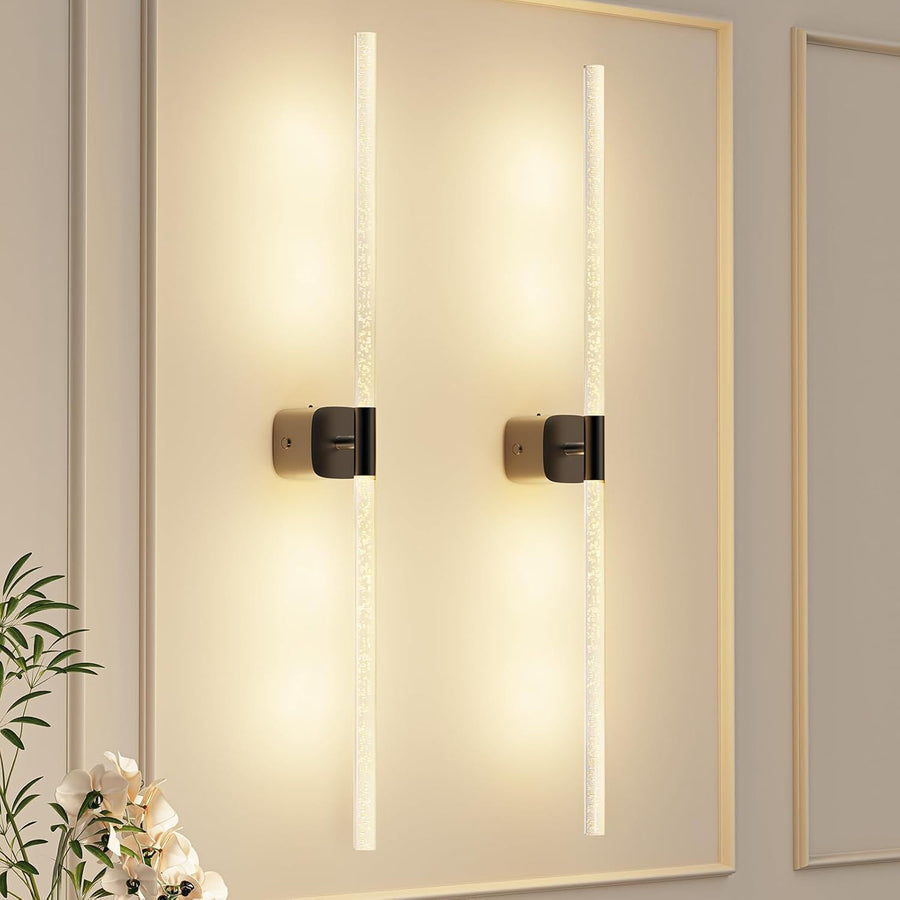 Premium Battery Operated Wall Sconces – Black 31.49 Inch 2 Pack, Remote & 360° Rotation