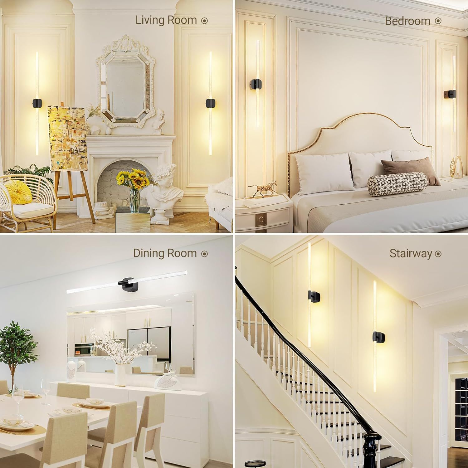 Premium Battery Operated Wall Sconces – Black 31.49 Inch 2 Pack, Remote & 360° Rotation