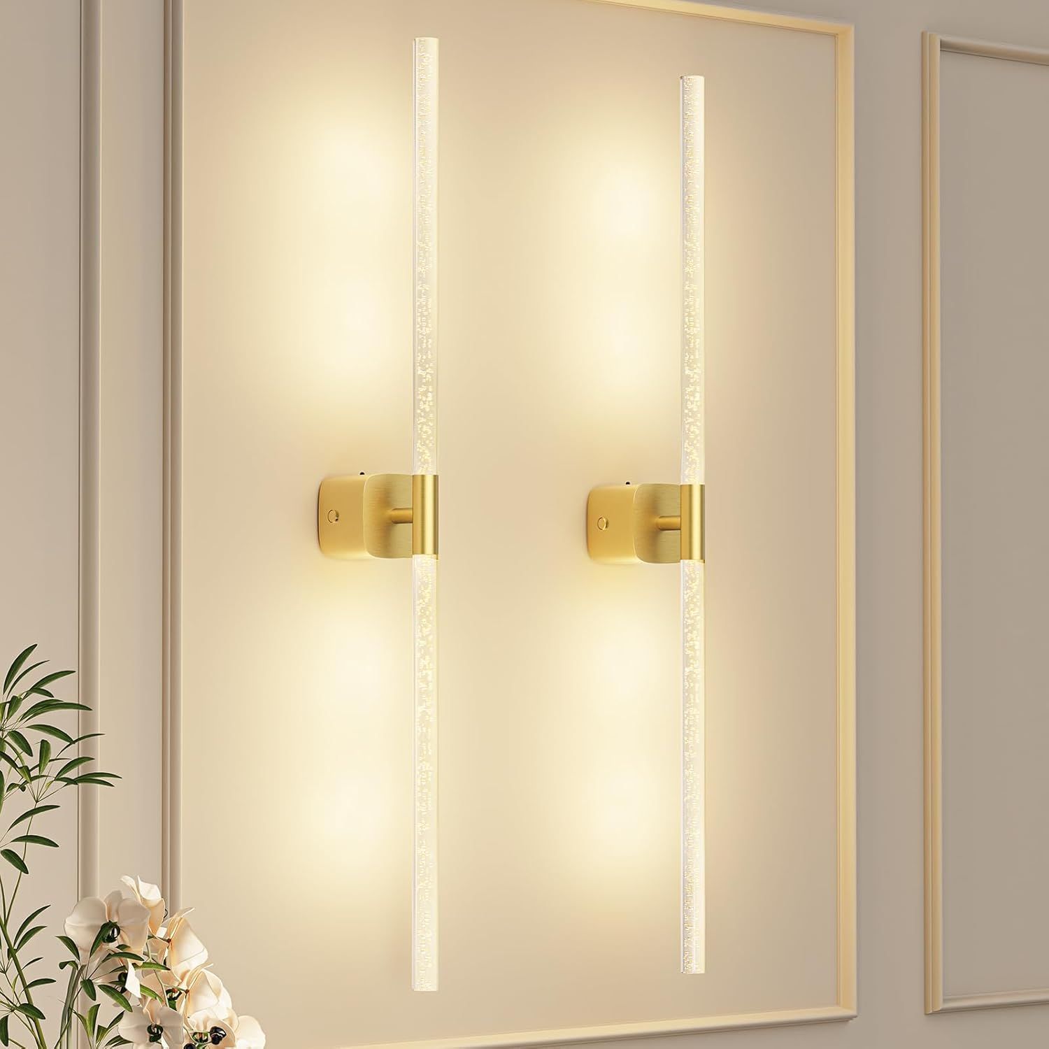 Premium Battery Operated Wall Sconces – Gold 31.49 Inch 2 Pack, Remote & Touch Control
