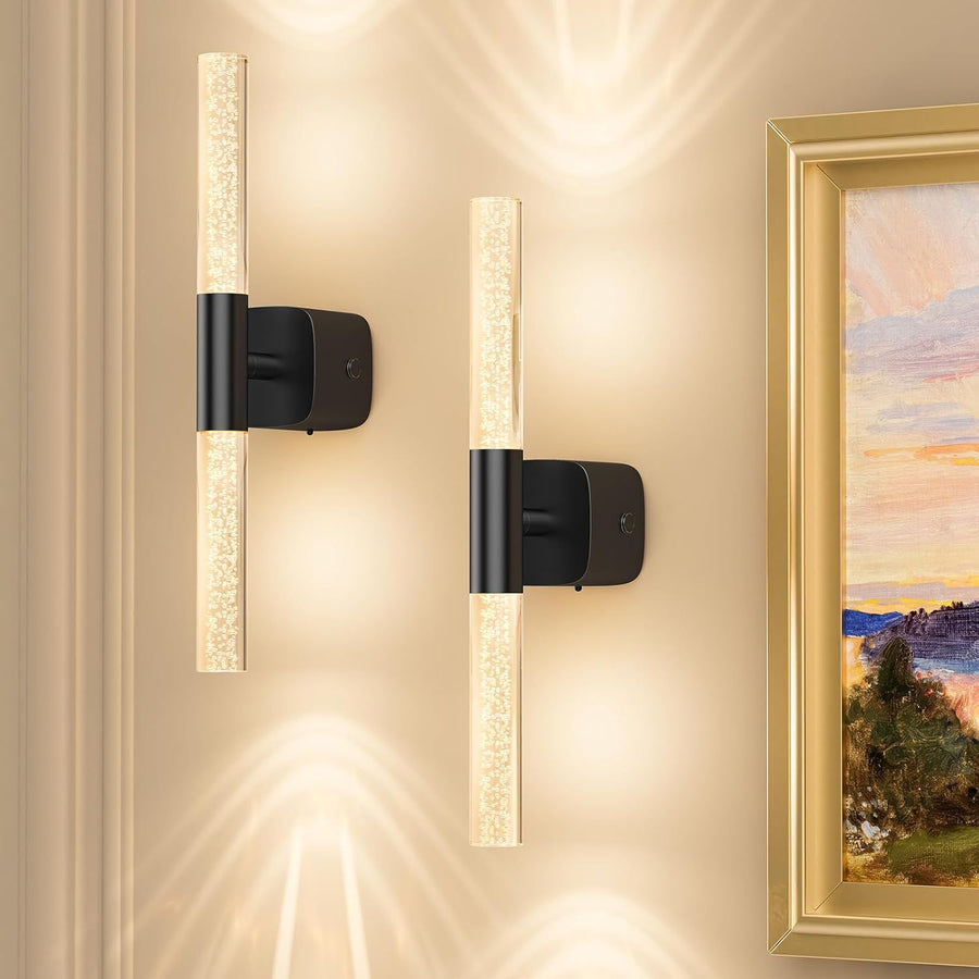 Premium Battery Operated Wall Sconces – Black 16 Inch 2 Pack, 12000mAh Remote Control