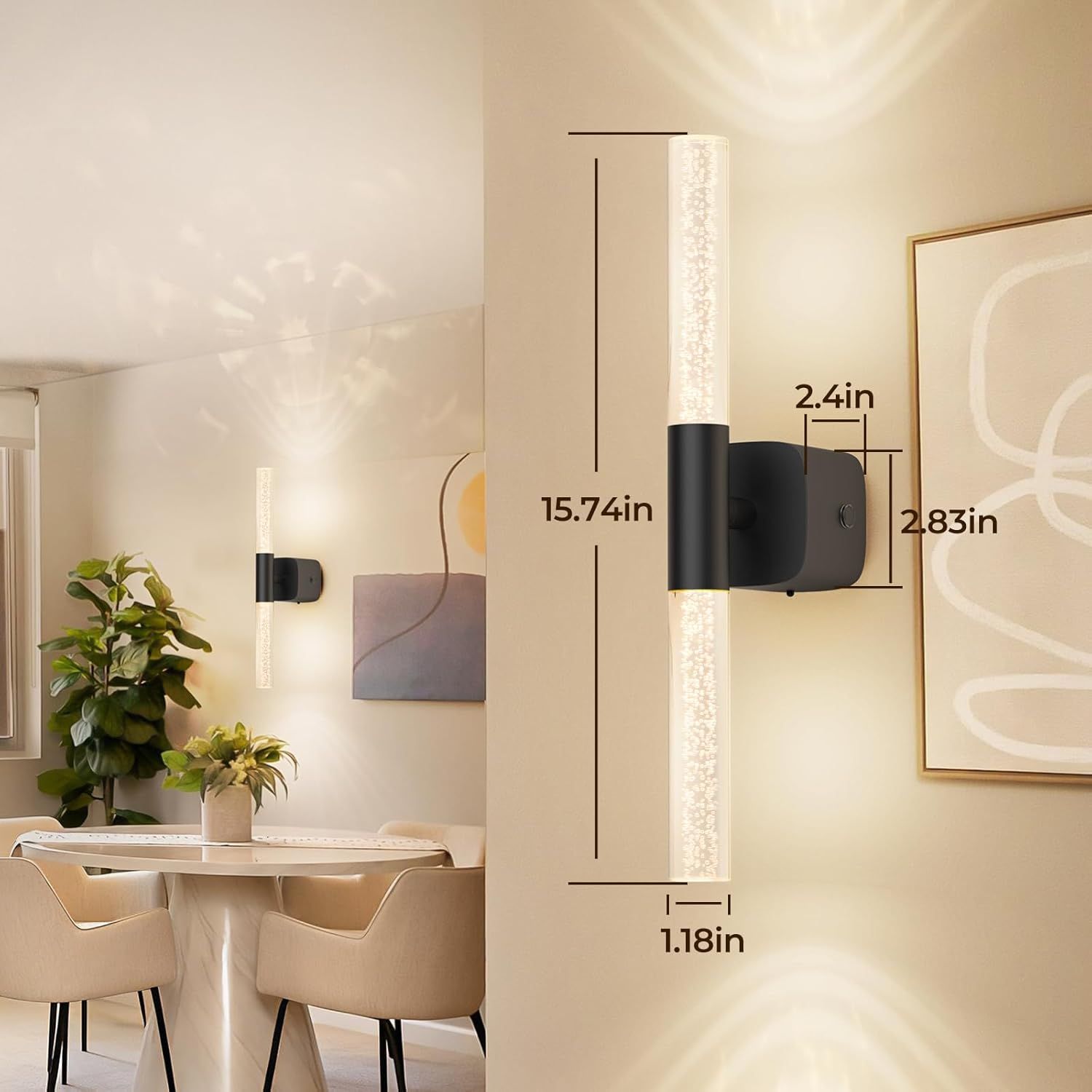 Premium Battery Operated Wall Sconces – Black 16 Inch 2 Pack, 12000mAh Remote Control