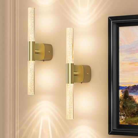 Premium Battery Operated Wall Sconces – Brushed Gold 16 Inch 2 Pack, 12000mAh Battery