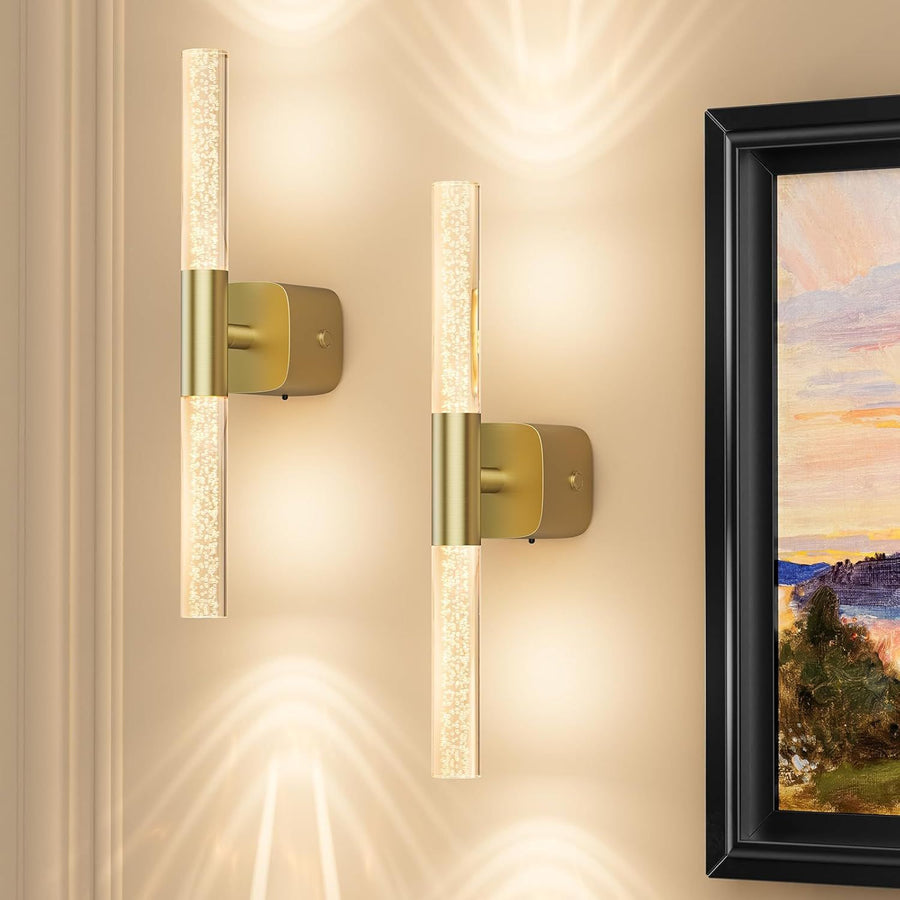 Premium Battery Operated Wall Sconces – Brushed Gold 16 Inch 2 Pack, 12000mAh Battery