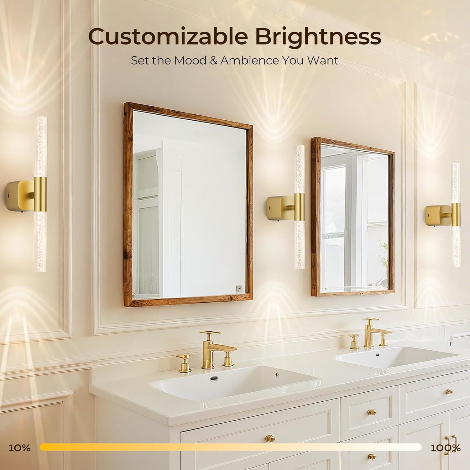 Premium Battery Operated Wall Sconces – Brushed Gold 16 Inch 2 Pack, 12000mAh Battery