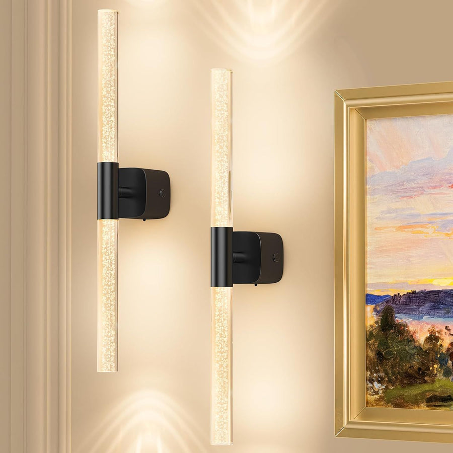Premium Battery Operated Wall Sconces – Black 2 Pack, 12000mAh Battery & 350° Rotation