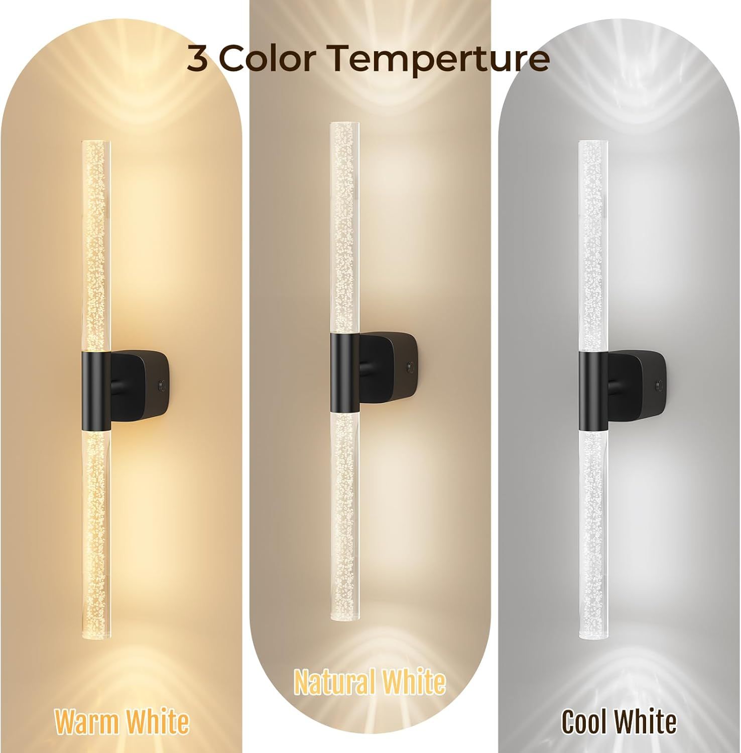 Premium Battery Operated Wall Sconces – Black 2 Pack, 12000mAh Battery & 350° Rotation