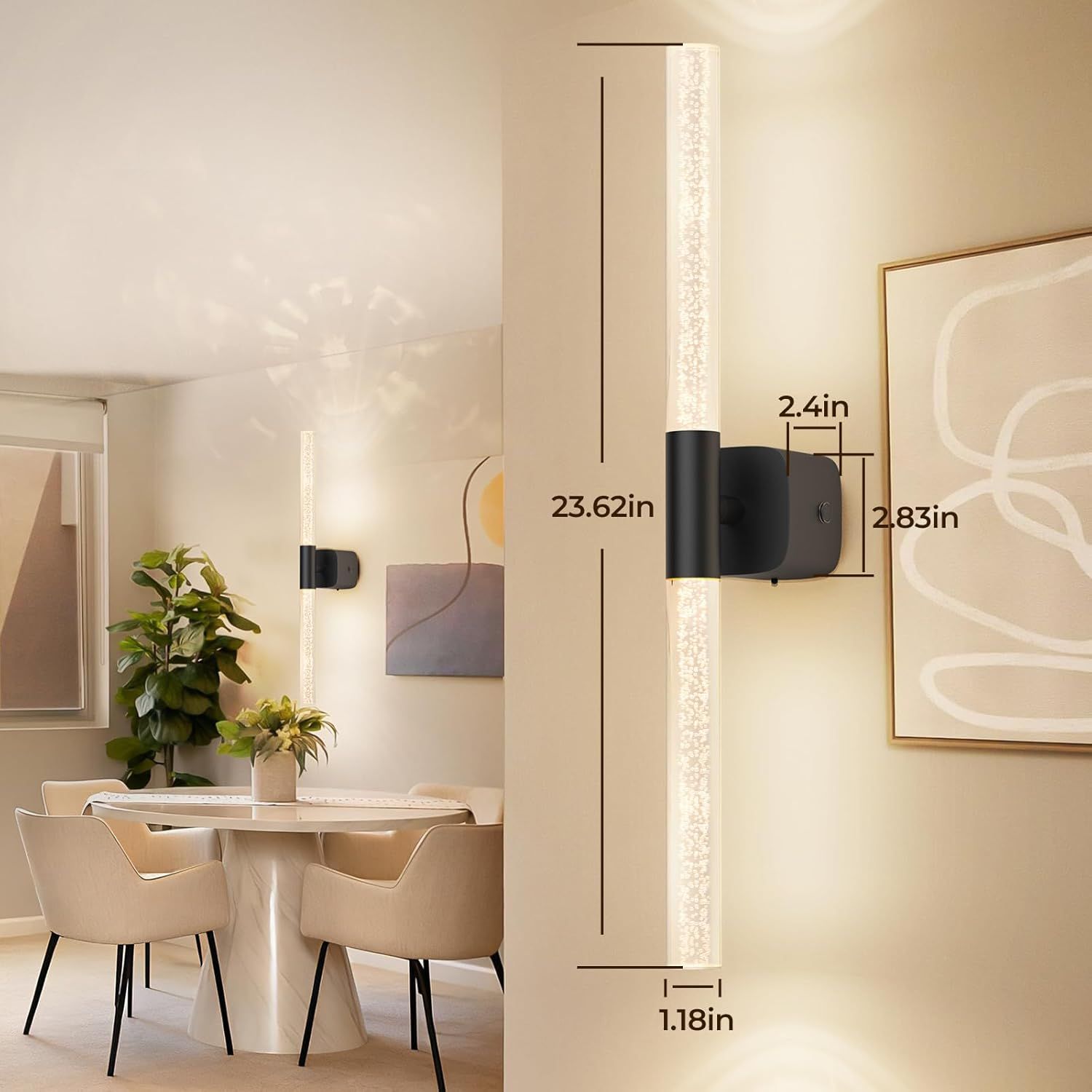 Premium Battery Operated Wall Sconces – Black 2 Pack, 12000mAh Battery & 350° Rotation