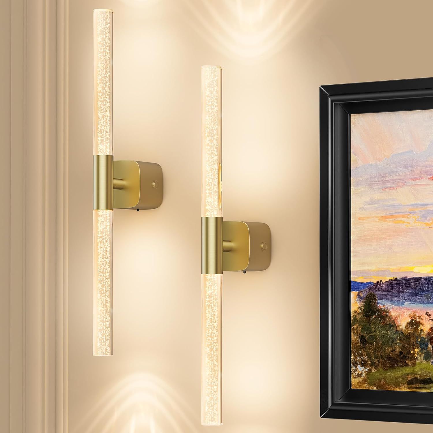 Premium Battery Operated Wall Sconces – Brushed Gold 24 Inch 2 Pack, 12000mAh Battery
