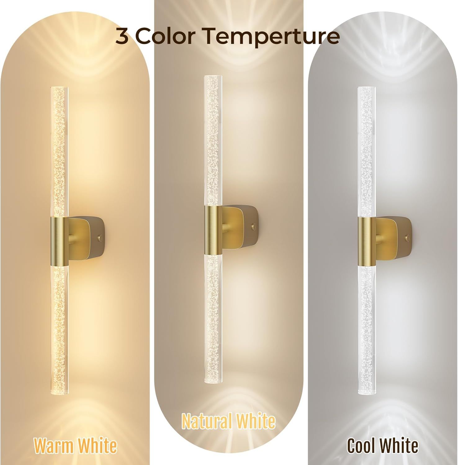 Premium Battery Operated Wall Sconces – Brushed Gold 24 Inch 2 Pack, 12000mAh Battery