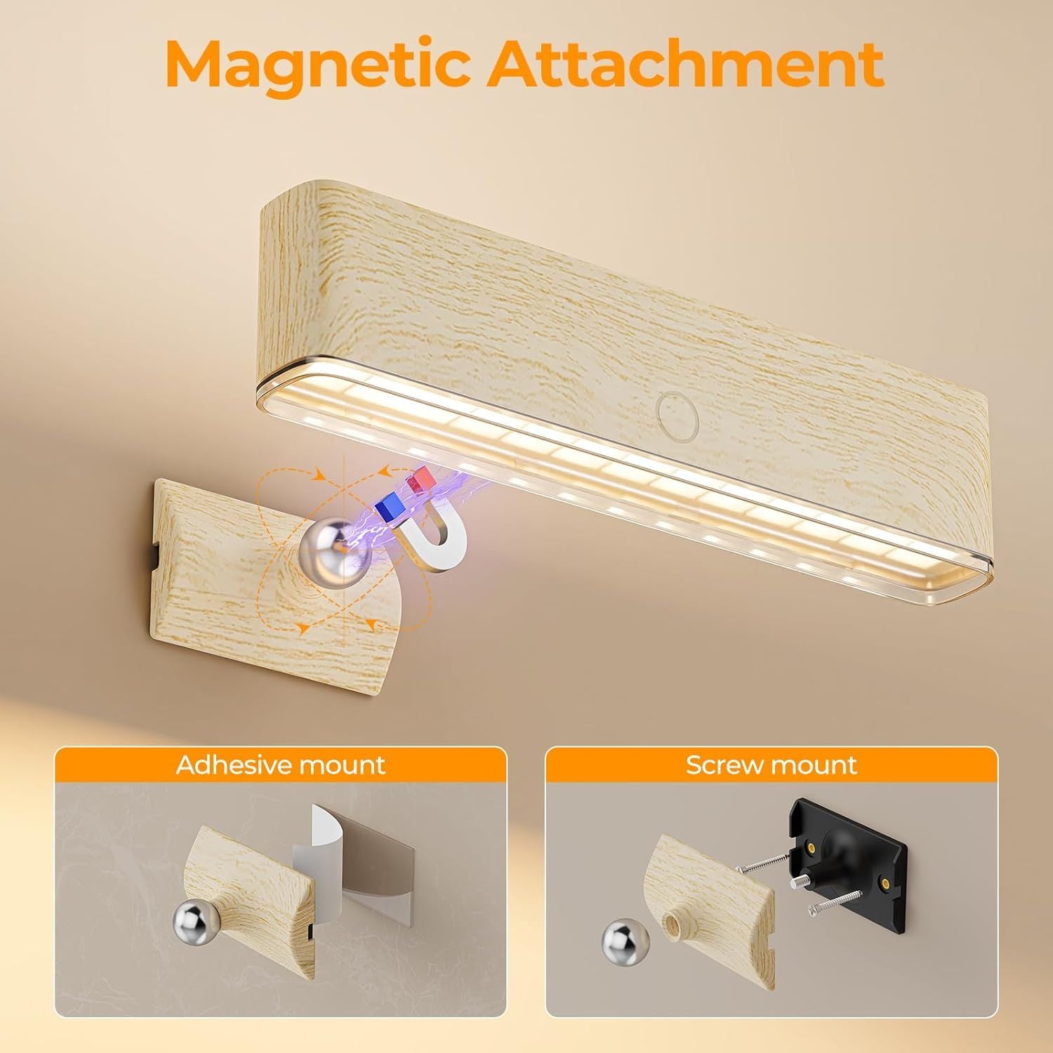 Premium Magnetic Battery Operated Wall Sconces – Beech 2 Pack, 4000mAh Remote Control