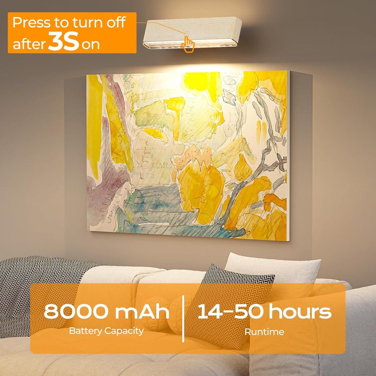 Premium Magnetic Battery Operated Wall Sconces – Beech 2 Pack, 4000mAh Remote Control